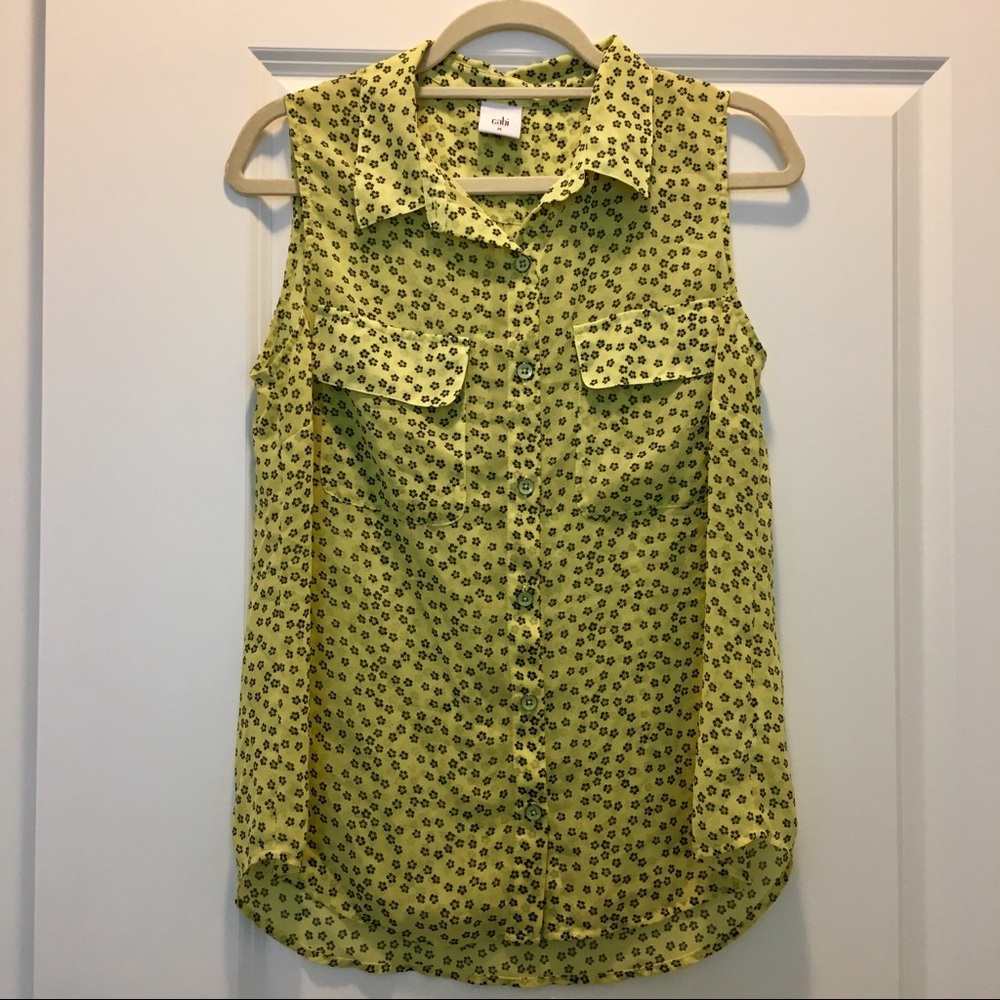 CAbi Yellow Floral Button Down Tank